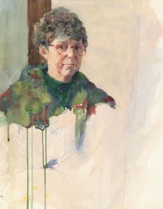 Watercolor Self-Portrait by Alice Steer Wilson, c. 1996, post-mastectomy and hair loss