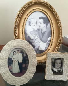 Prom picture, first visit to Santa, and grade school portrait of Bernadette M. Stridick. 